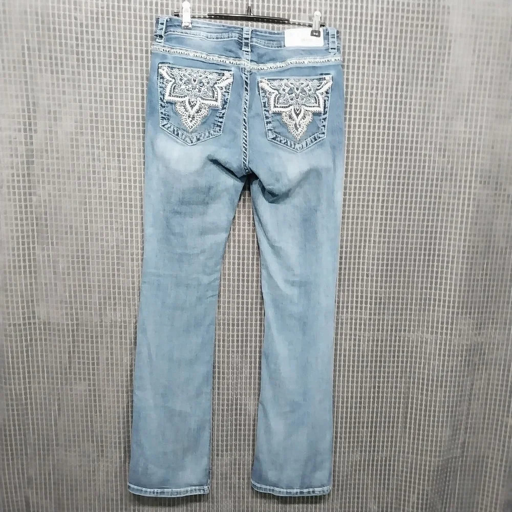 Grace in LA Jeans Women Bootcut Distressed Stretch Denim 30 Blue
